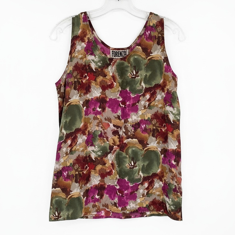Forenza Purple Floral Silk Tank Top | Women’s M Regular